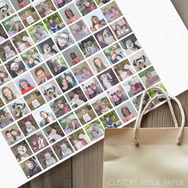 Papier Mousseline Grille de collage photo de 81 Carrés avec texte -  (Custom Photo Tissue Paper)