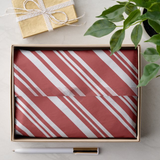 Papier Mousseline Grille de menthe moderne rouge et blanche (Cadeau)