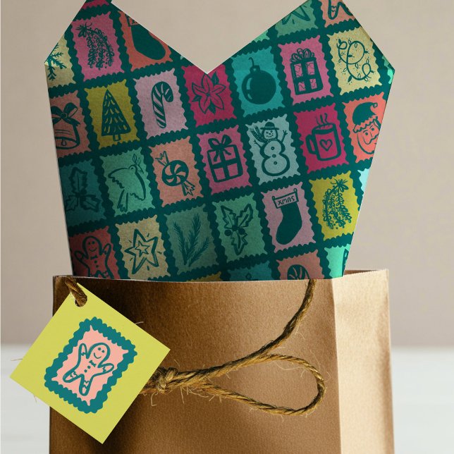 Papier Mousseline Grille de Noël Fantaisiste Vacances Joyeuses et Lu (Whimsical Christmas Grid Cute Bright Hand drawn Holiday Tissue Paper
)