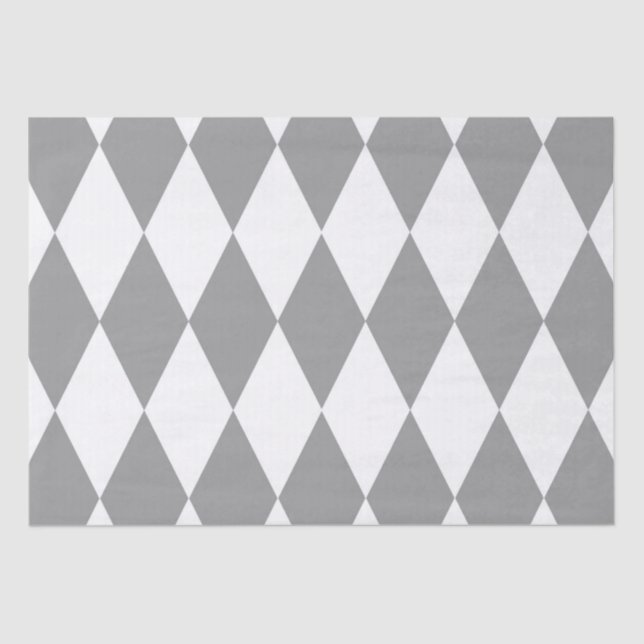 Papier Mousseline Gris blanc Arlequin Diamants Motif Design (Recto)