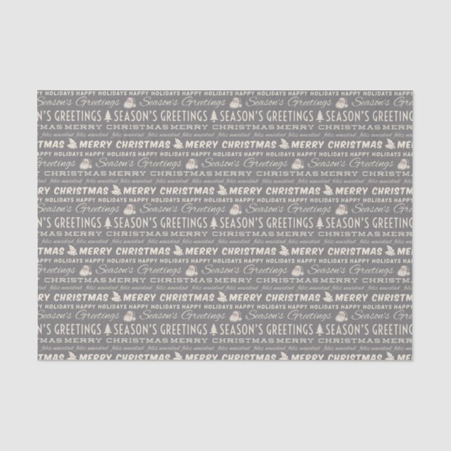 Papier Mousseline Gris et blanc Joyeux Noël Typographie rétro (Recto)
