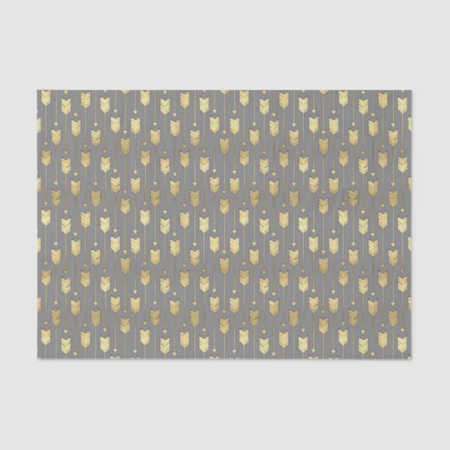 Papier Mousseline Gris et motif de flèches d'or de Faux (Recto)