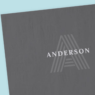 Papier Mousseline Gris foncé Rétro Moderne Monogramme Nom
