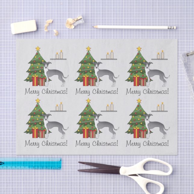 Papier Mousseline Gris Italien Bleu Et Blanc & Arbre De Noël (Artisanat)