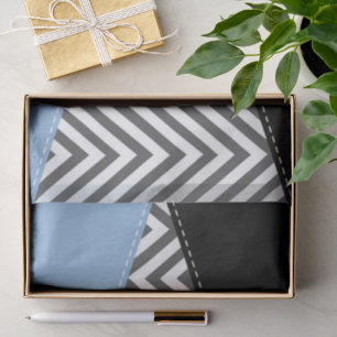 Papier Mousseline Gris Zigzag, Gris Chevron, Motif Zigzag, Bleu