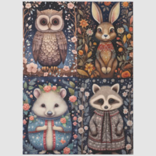 Papier Mousseline Gros animaux de forêt boisée Collage floral