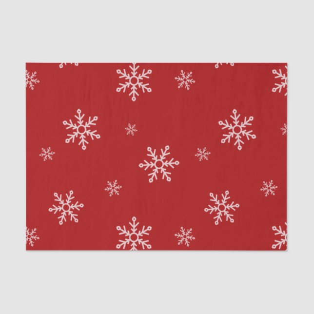 Papier Mousseline Gros flocons de neige sur le rouge de Noël (Recto)