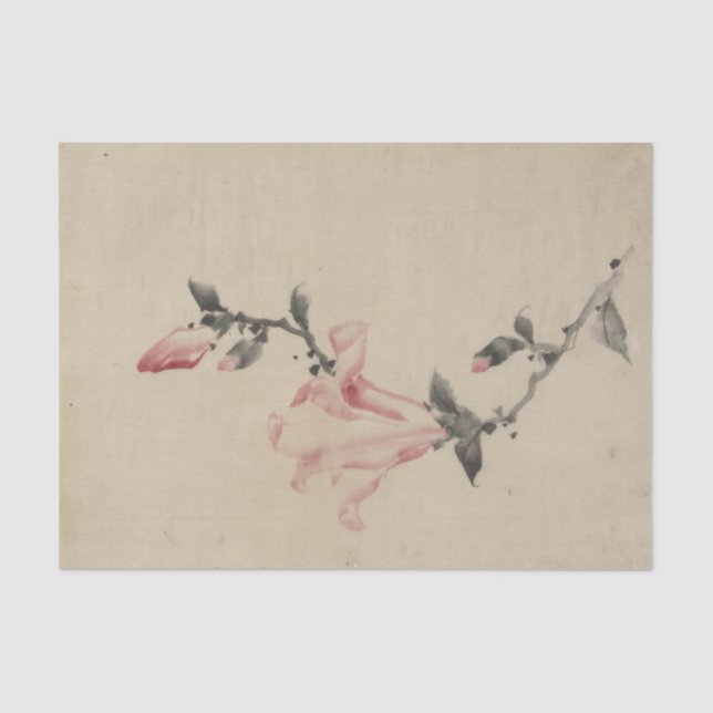 Papier Mousseline Grosse fleur rose sur une pierre par Hokusai (Recto)