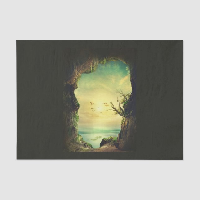 Papier Mousseline Grotte surplombant une mer tropicale Photo Pittore (Recto)