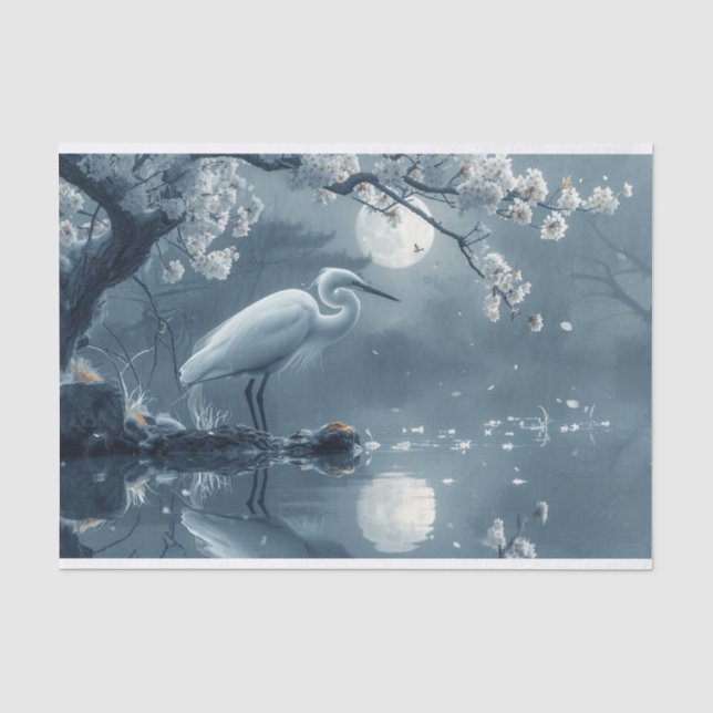 Papier Mousseline Grue monochromatique au clair de lune (Recto)