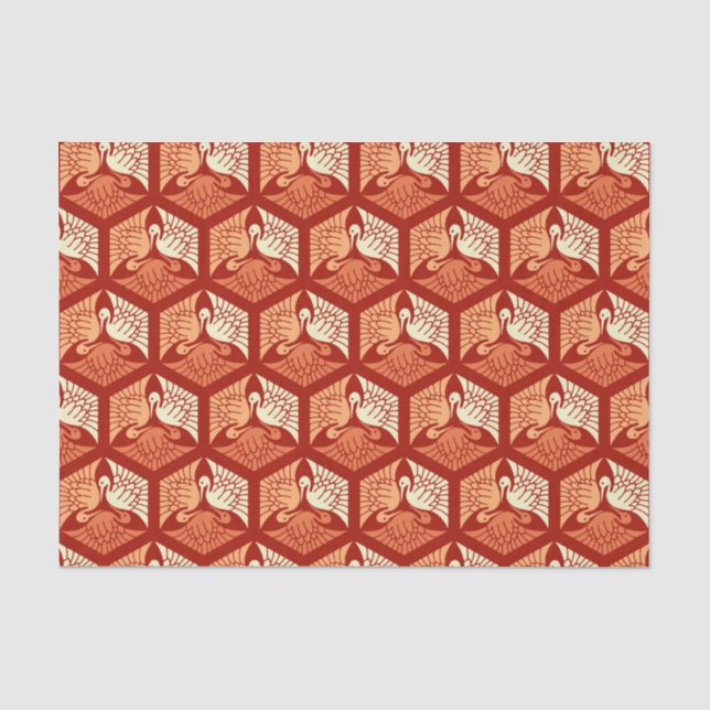 Papier Mousseline Grues, mandarine et orange-clair japonais (Recto)