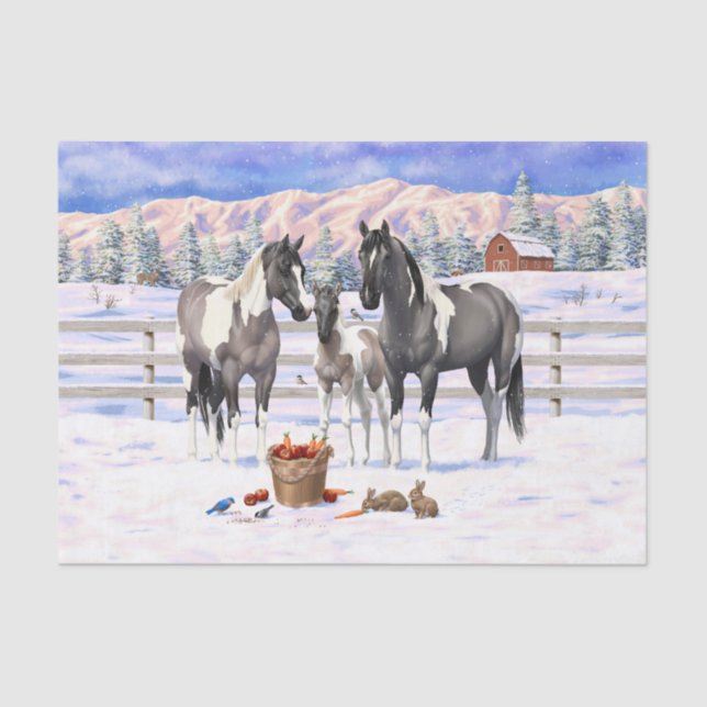 Papier Mousseline Grulla Pinto Grey Paint Hors sur une ferme d'hiver (Recto)