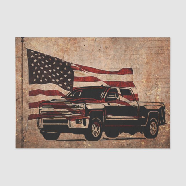 Papier Mousseline Grunge American Flag et Black Truck Patriotic (Recto)