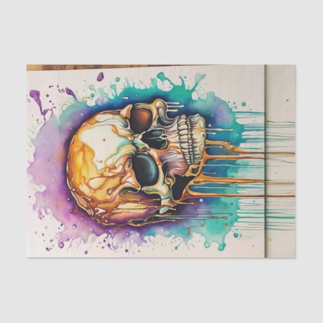 Papier Mousseline Grunge aquarelle Graffiti Skull Decoupage (Recto)