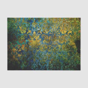 Papier Mousseline grunge, cru, damassé, mousse, vert, motif, floral,