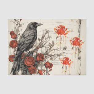 Papier Mousseline Grunge vintage Inspiré Rouge Roses Corbeau