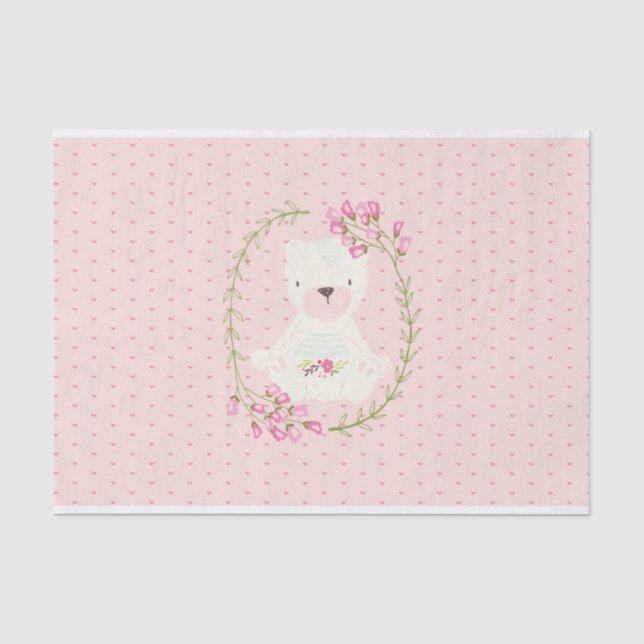 Papier Mousseline Guirlande florale et coeurs d'ours mignon (Recto)