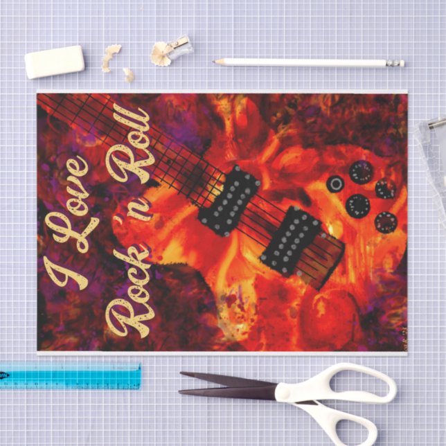 Papier Mousseline Guitare électrique Red Black Rock n Roll Decoupage (Artisanat)