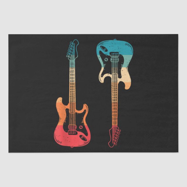 Papier Mousseline Guitare Rétro Guitariste Électrique Basse Guitare  (Recto)