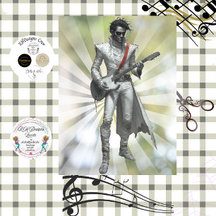 Papier Mousseline Guitariste Vampire Rockstar Gothique Decoupage