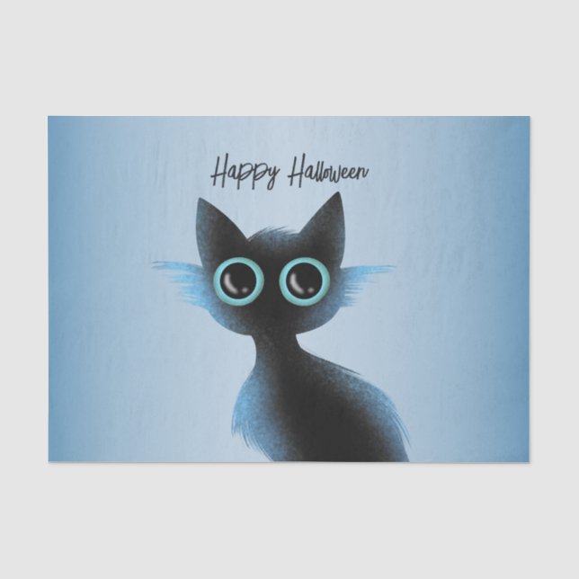 Papier Mousseline Halloween Big Eyes Black Blue Evil Chat (Recto)