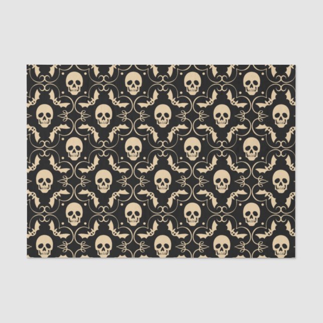 Papier Mousseline Halloween Black & Cream Skuls & Bats Party (Recto)