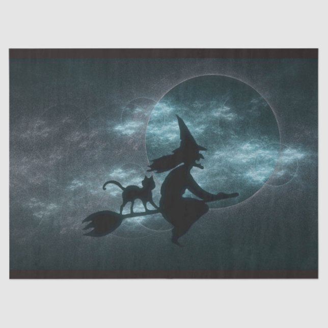 Papier Mousseline Halloween Chat Broom Lune Nuages (Recto)