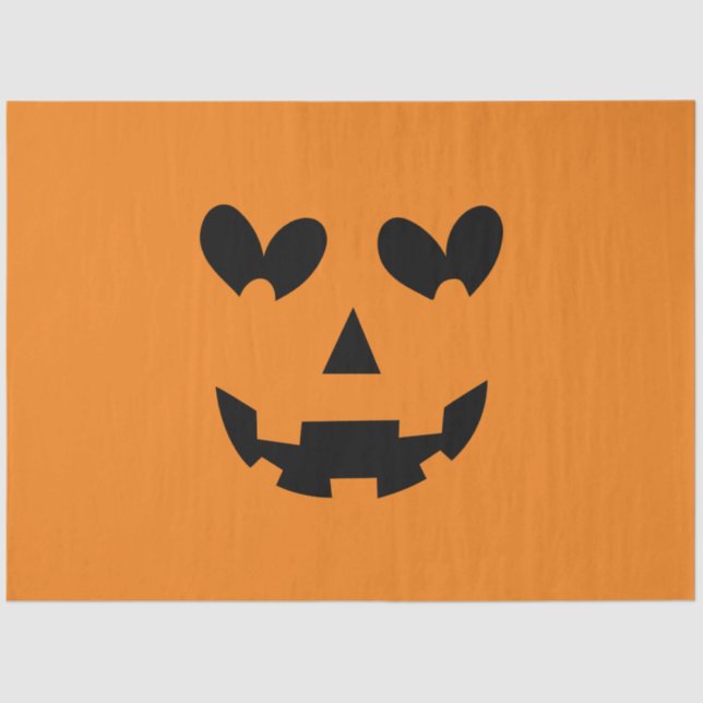 Papier Mousseline Halloween Citrouille de coeur heureux orange et no (Recto)
