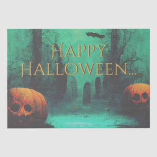 Papier Mousseline Halloween Citrouilles et cimetières effrayants