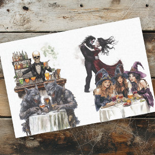 Papier Mousseline Halloween Cocktail partie sorcières Aquarelle