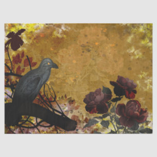 Papier Mousseline Halloween corbeau vintage et roses rouges