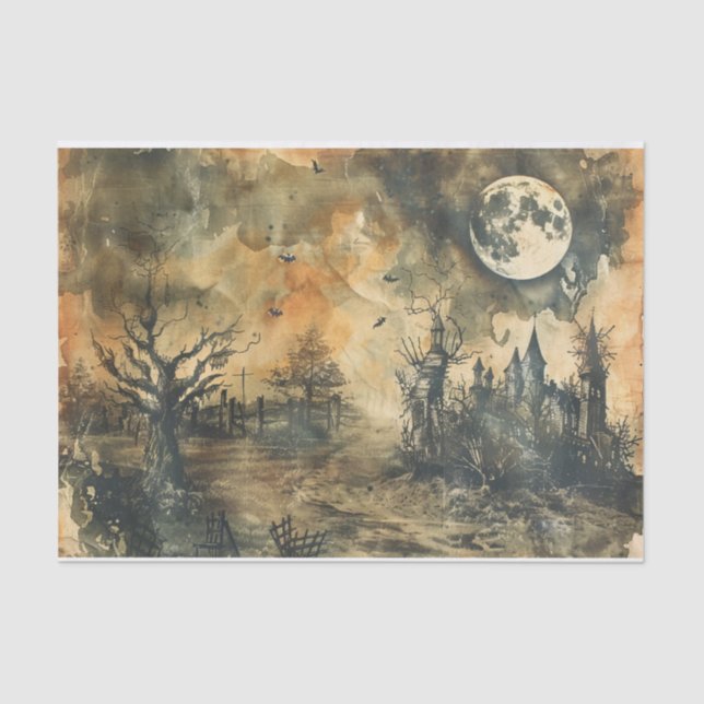 Papier Mousseline Halloween Eerie Pleine lune Forêt Hantée Mansion (Recto)