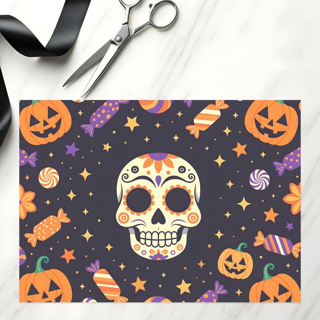 Papier Mousseline Halloween éffrayant au crâne de sucre et Jack-O''L (Créateur téléchargé)