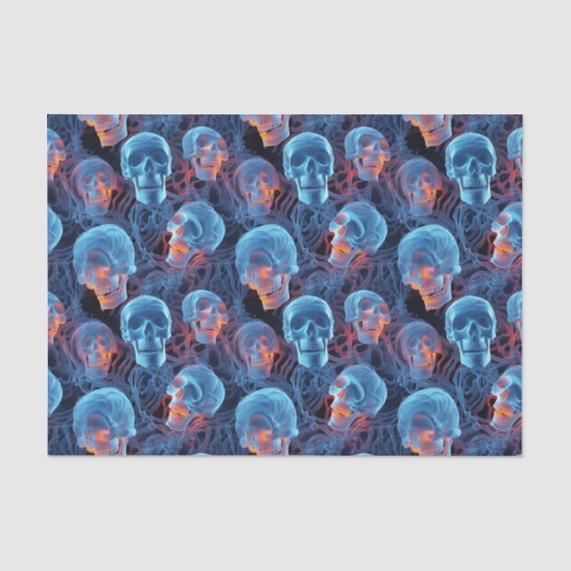 Papier Mousseline Halloween éffrayant Florescent Blue Skuls (Recto)