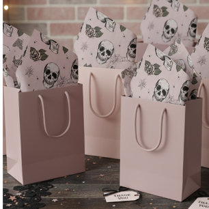 Papier Mousseline Halloween éffrayant rose floral petit crâne