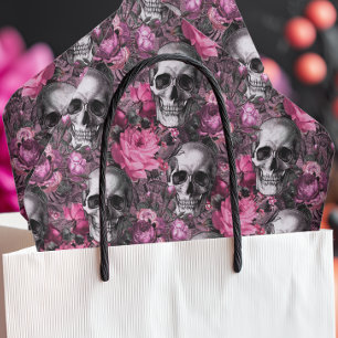 Papier Mousseline Halloween gothique et crâne rose