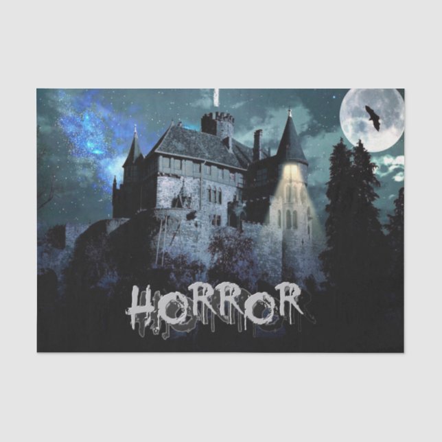Papier Mousseline Halloween Horreur hantée Maison effroi Bleu nuit (Recto)