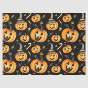 Papier Mousseline Halloween Jack-o-Lantern Citrouille noir et orange