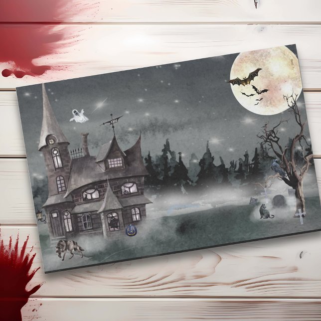 Papier Mousseline Halloween Maison hantée Aquarelle (Créateur téléchargé)