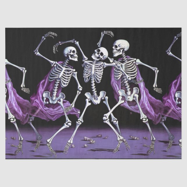 Papier Mousseline Halloween Purple Dancing Skeletons Mariage gothiqu (Recto)