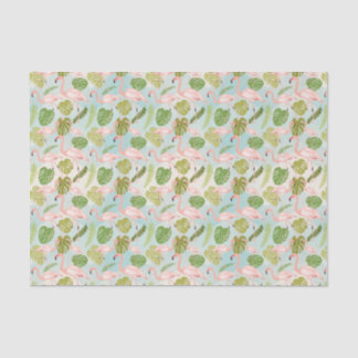 Papier Mousseline Hand drawn pink flamant and monstera leaves. Seam