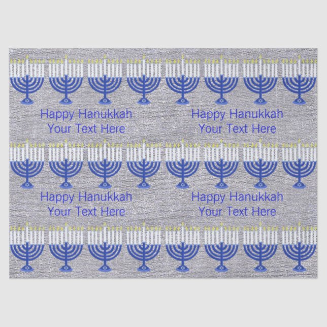 Papier Mousseline Hanoukka Dark Blue Menorah Faux Silver Festive (Recto)