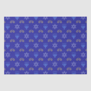 Papier Mousseline Hanoukka Gold Dreidel Star de David Menorah Blue