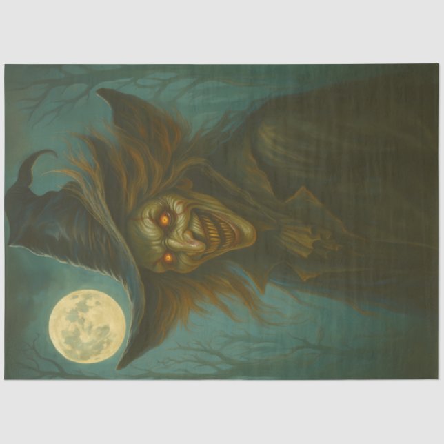 Papier Mousseline Hantage Evil sorcière sous Pleine lune Halloween s (Recto)