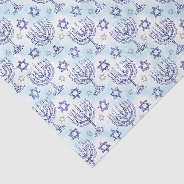Papier Mousseline Hanukkah Menorah Star of David Doodle Art Style (Détail)