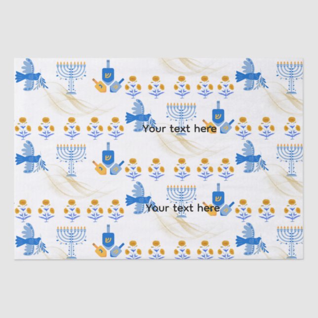 Papier Mousseline Hanukkah tissue Paper – Menorah, Dove, Dreidel (Recto)