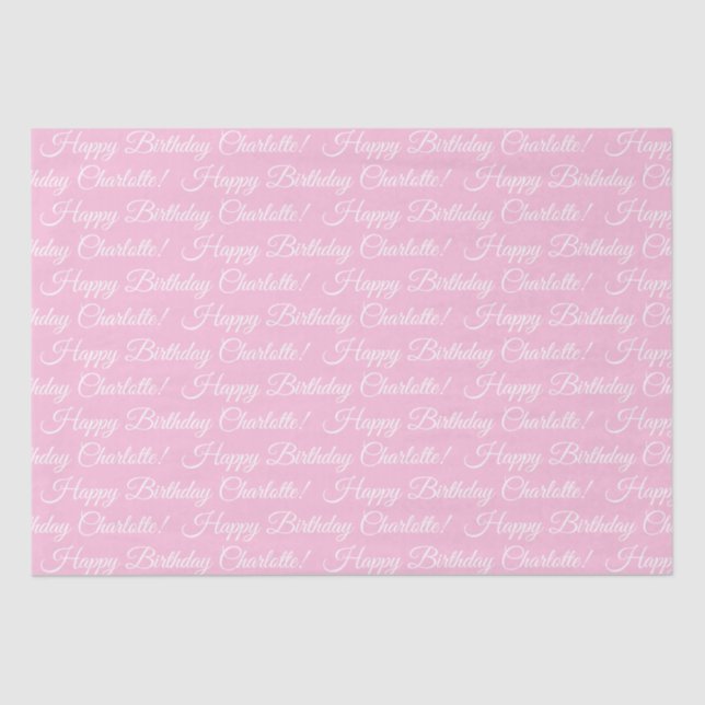 Papier Mousseline Happy Birthday elegant script custom name pink (Recto)