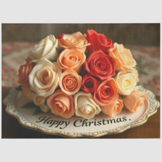 Papier Mousseline Happy Christmas Rose Flowers Bouquet Decoupage 