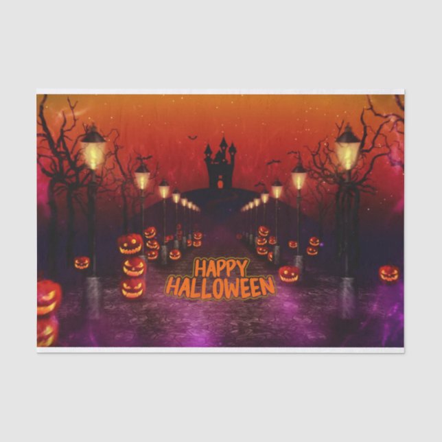 Papier Mousseline Happy Halloween Éffrayant Haunch Château de Sorciè (Recto)
