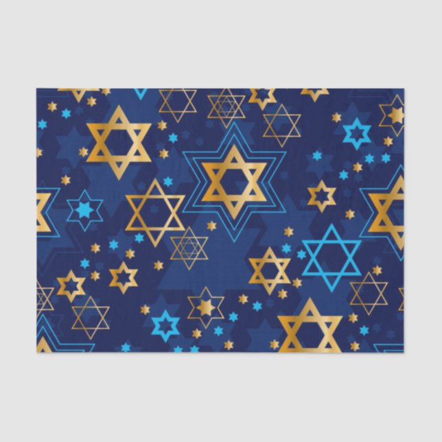 Papier Mousseline Happy Hanoukka Blue Star of David Tissue Paper (Recto)